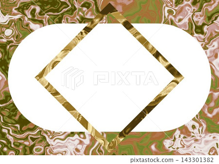 Gold frame diamond-shaped brown-green fluid marble background Gold frame diamond-shaped brown-green fluid marble background 143301382