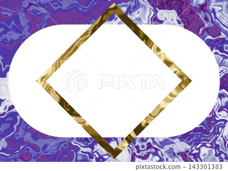 Gold-framed diamond-shaped purple fluid marble background Gold-framed diamond-shaped purple fluid marble background 143301383