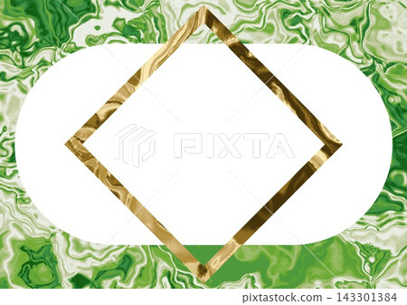 Gold frame diamond-shaped vivid green fluid marble background Gold frame diamond-shaped vivid green fluid marble background 143301384