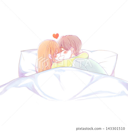 A man and a woman hugging and laughing, in their pajamas, under the covers. A man and a woman hugging and laughing, in their pajamas, under the covers. 143301510