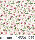 Seamless watercolor pattern with pink red clover flowers and green leaves. Hand drawn botanical illustration of wildflowers  143301545