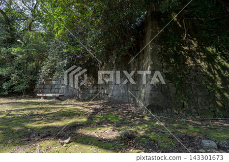 東福寺城遺址的石牆依然屹立在田賀山公園的森林中 143301673