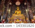 The Golden Buddha image Phra Sri Sakyamuni in the main chapel of Wat Suthat Thepwararam. Located in Bangkok, Thailand. 143301820