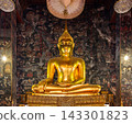The Golden Buddha image Phra Sri Sakyamuni in the main chapel of Wat Suthat Thepwararam. Located in Bangkok, Thailand. 143301823