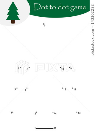 Christmas tree in cartoon style, xmas dot to dot game, coloring page, education numbers game for the development of children, kids preschool activity, printable worksheet, vector illustration 143302258
