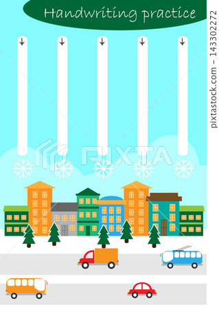 Handwriting practice sheet, christmas theme, draw how snowflakes fly, kids preschool activity, educational children game, printable worksheet, writing training, vector illustration Handwriting practice sheet, christmas theme, draw how snowflakes fly, kids preschool activity, educational children game, printable worksheet, writing training, vector illustration 143302272
