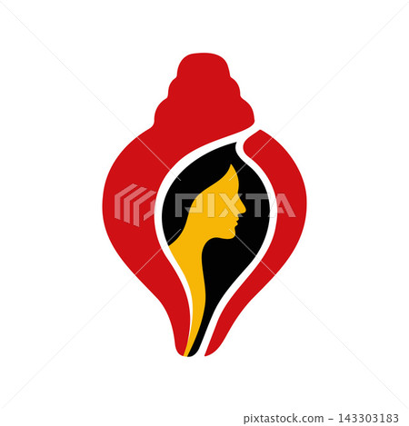Goddess Durga face inside sacred shankh illustration 143303183