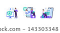 Vector illustration set of users managing secure login credentials digital identity and mobile finance on smartphone screens with passwords locks charts and cryptocurrency payment elements 143303348