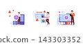 Cybersecurity vector illustration with analysts securing servers, checking login protection, and fixing system vulnerabilities with warning alerts, shield icons, and password screens 143303352