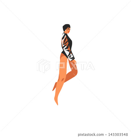 Female Circus Acrobat in Tiger Print Costume, Elegant Woman Performer in Dynamic Pose, Hand Drawn Circus Artist Vector Illustration Female Circus Acrobat in Tiger Print Costume, Elegant Woman Performer in Dynamic Pose, Hand Drawn Circus Artist Vector Illustration 143303548