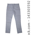 Blue men's trousers on a white background. Back side. 143303592
