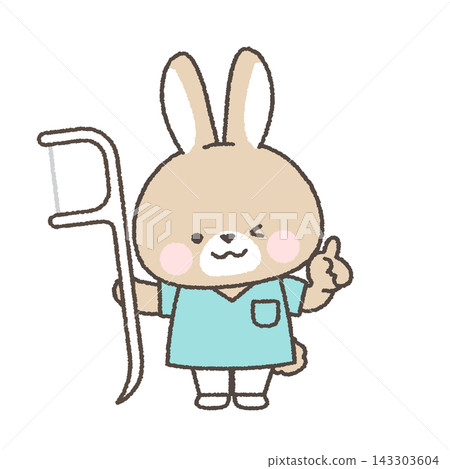 Medical staff with a brown rabbit holding dental floss Medical staff with a brown rabbit holding dental floss 143303604