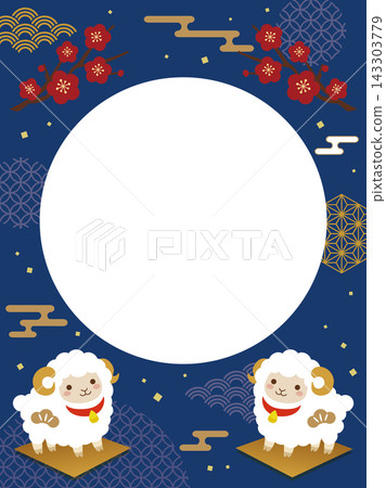 可愛的綿羊和梅花邊框插圖 143303779