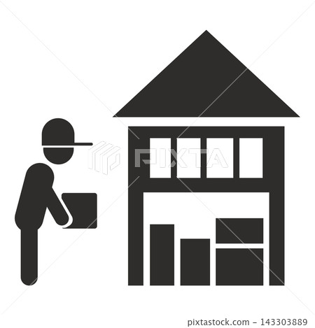 worker icon, warehouse symbol, man with goods, flat vector illustration on a white background worker icon, warehouse symbol, man with goods, flat vector illustration on a white background 143303889