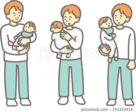 一組父親抱著嬰兒的插圖。 一組父親抱著嬰兒的插圖。 143303914