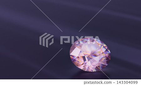 Elegant faceted pink diamond, angled top view, placed in bottom right corner. Elegant faceted pink diamond, angled top view, placed in bottom right corner. 143304099