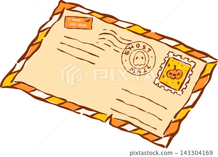 Spooky Mail Halloween Delivery, Air Mail Envelope Hand Drawn Illustration Spooky Mail Halloween Delivery, Air Mail Envelope Hand Drawn Illustration 143304169