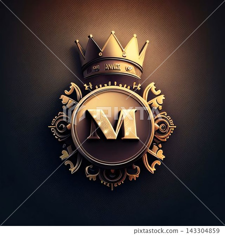 Luxury emblem with crown and letter M. 3D rendering 143304859