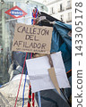 Temporary encampment in Puerta del Sol Madrid with tents tarps signs and temporary structures set up in the central square 143305178