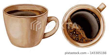 Watercolor coffee cup. Espresso. Illustrations for coffee shops, cafes, packaging, menus, and product design. Watercolor coffee cup. Espresso. Illustrations for coffee shops, cafes, packaging, menus, and product design. 143305198