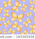 Seamless pattern with watercolor yellow and orange butterflies. Fluttering insect flying background for nursery, kids textile, baby shower, wrapping paper. 143305438