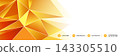 Abstract business banner with orange geometric polygons, yellow gradients, white outlines, contact icons, phone, email, website, location marker, and modern corporate layout. 143305510