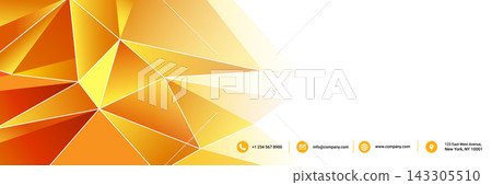 Abstract business banner with orange geometric polygons, yellow gradients, white outlines, contact icons, phone, email, website, location marker, and modern corporate layout. Abstract business banner with orange geometric polygons, yellow gradients, white outlines, contact icons, phone, email, website, location marker, and modern corporate layout. 143305510
