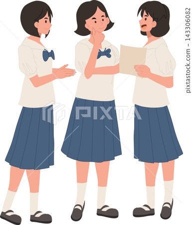 Group of Female Students Talking and Smiling at School Teenage Friendship and Education Illustration 143306082