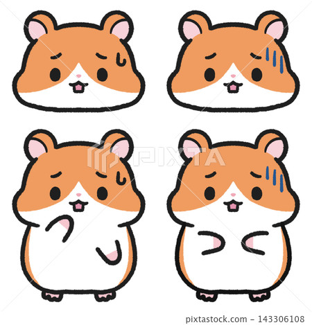 A set of illustrations of a distressed, depressed hamster. A set of illustrations of a distressed, depressed hamster. 143306108