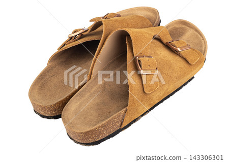 Leather sandals isolated on white background Leather sandals isolated on white background 143306301