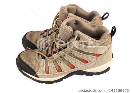 Leather sneakers isolated on white background 143306303