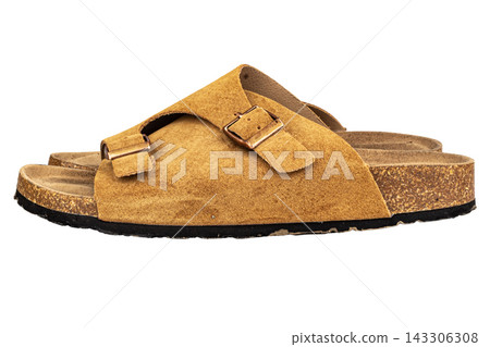 Leather sandals isolated on white background Leather sandals isolated on white background 143306308