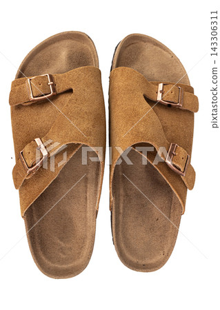 Leather sandals isolated on white background Leather sandals isolated on white background 143306311