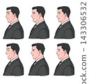 Set of illustrations depicting the profile and facial expressions of a middle-aged man. 143306532