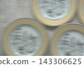A background with blurred plates with a yellow border is suitable for design and creativity. 143306625
