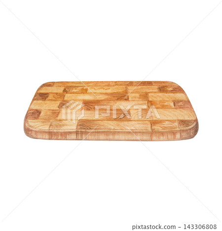 Artisan wooden cutting board rectangular butcher block. Hand drawn watercolor illustration isolated on. Realistic detailed kitchenware clipart for menu design Artisan wooden cutting board rectangular butcher block. Hand drawn watercolor illustration isolated on. Realistic detailed kitchenware clipart for menu design 143306808
