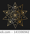Golden snowflake isolated on black background 143306942