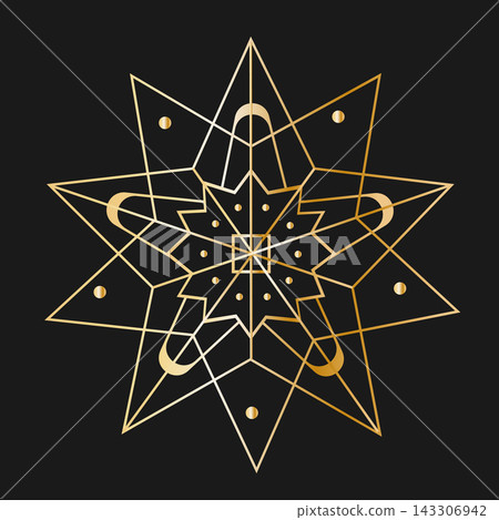 Golden snowflake isolated on black background Golden snowflake isolated on black background 143306942