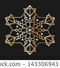 Golden snowflake isolated on black background 143306943