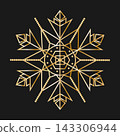 Golden snowflake isolated on black background 143306944