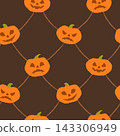 A simple and cute pattern featuring festive pumpkins on a brown background 143306949