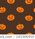 A simple and cute pattern featuring festive pumpkins on a brown background with decorative elements 143306950