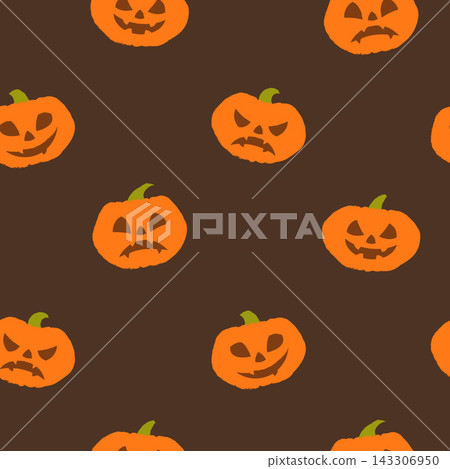 A simple and cute pattern featuring festive pumpkins on a brown background with decorative elements A simple and cute pattern featuring festive pumpkins on a brown background with decorative elements 143306950