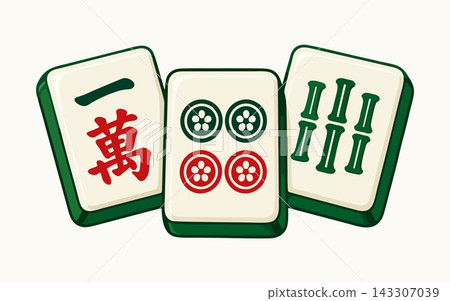 Collection of Mahjong Tiles Illustration with Green Backs Collection of Mahjong Tiles Illustration with Green Backs 143307039