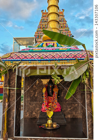 Ganesha shrine at the Sri Shiva Subrahmaniya Temple in Nadi, Fiji (evening view) Ganesha shrine at the Sri Shiva Subrahmaniya Temple in Nadi, Fiji (evening view) 143307106