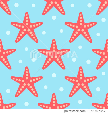 Pink Starfishes on a Bubble Background. Nautical Seamless Pattern. 143307357