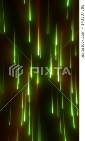 Vertical green neon light streaks descend like digital rain against a dark abstract background with subtle orange highlights. Vertical green neon light streaks descend like digital rain against a dark abstract background with subtle orange highlights. 143307588