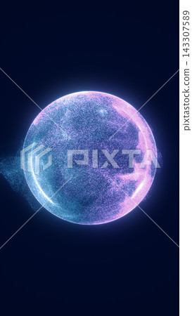 A glowing sphere formed from blue and pink particles floats against a dark navy background, suggesting digital energy and futuristic technology. A glowing sphere formed from blue and pink particles floats against a dark navy background, suggesting digital energy and futuristic technology. 143307589
