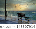 empty bench on the beach at sunset empty bench on the beach at sunset 143307914