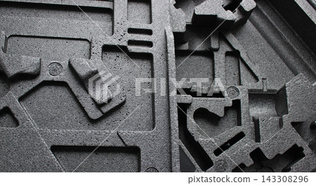 Variety Recesses And Protrusions On Black Styrofoam Panel Variety Recesses And Protrusions On Black Styrofoam Panel 143308296